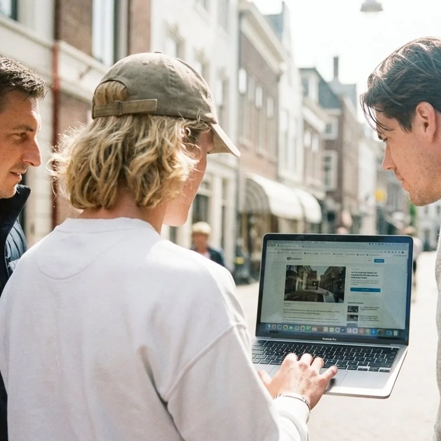 Steven en Thomas op straat in de stad